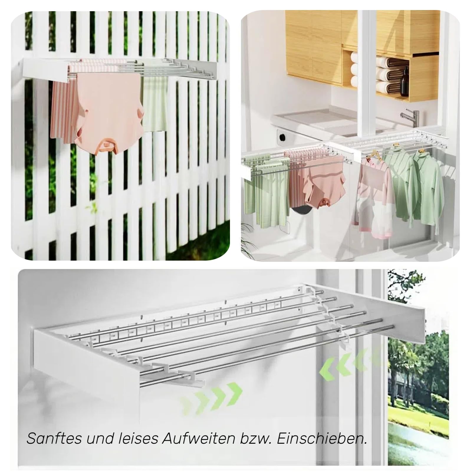 Wäscheständer Wandmontage 50 cm - Ausziehbarer Wandwäschetrockner Klappbar, Platzsparend, Kleiderstange Handtuchhalter für Balkon (A)