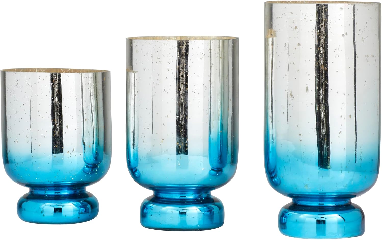Deco 79 Glass Pillar Candle Holder with Ombre Effect, Set of 3 12", 10", 8"H, Silver
