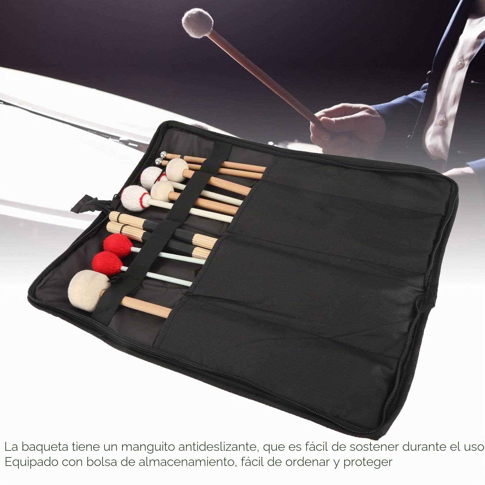 Juego de baquetas, 11 piezas de baquetas clásicas de madera con bolsa de transporte Palillos de madera para batería, percusión, afinación, martillo, instrumentos, accesorios de entrenamiento, para pri