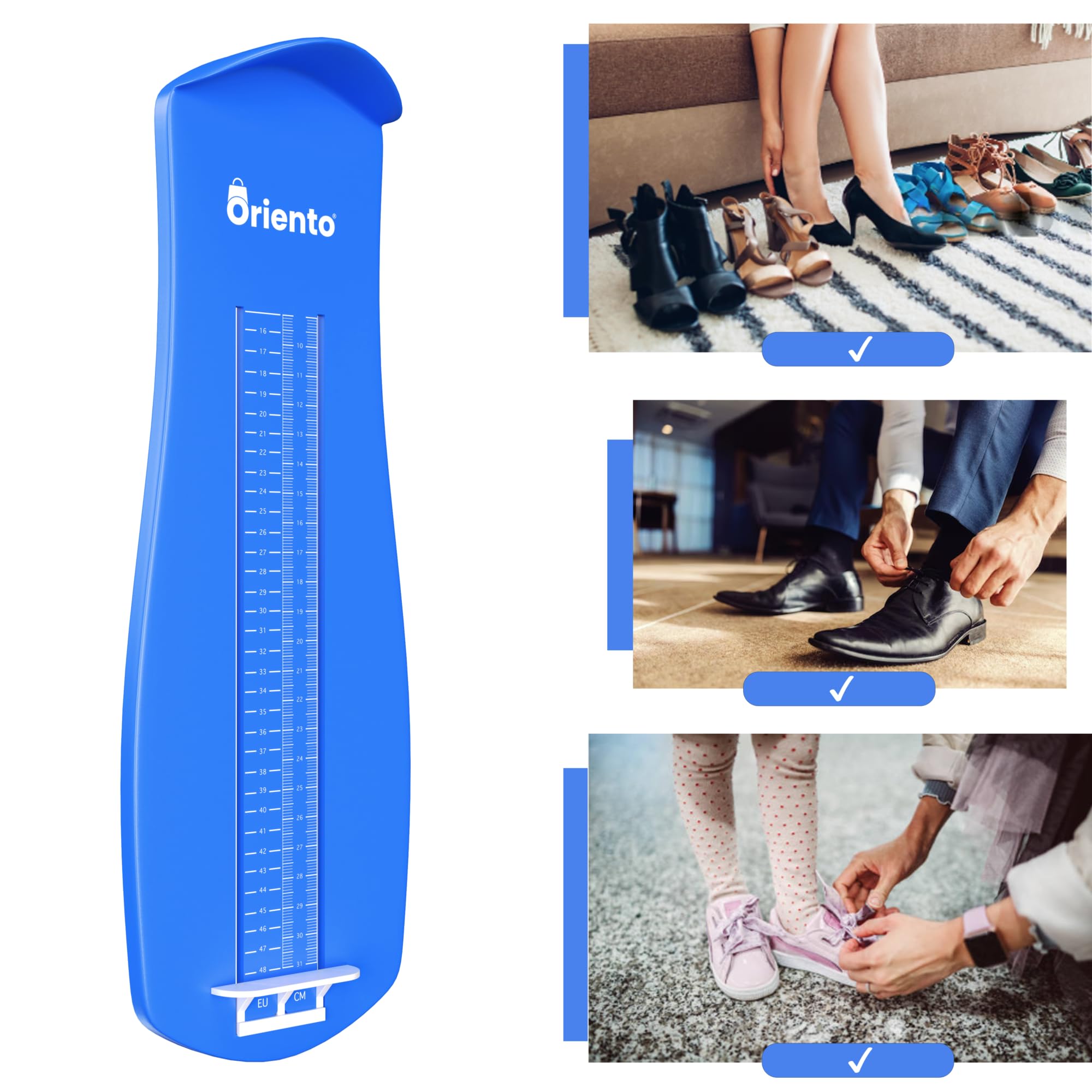 ORIENTO Pédimètre - Accessoire de Mesure du Pied pour Enfant et Adulte - Outil de Mesure du Pied - Pointures Européennes Standard du 15 au 48