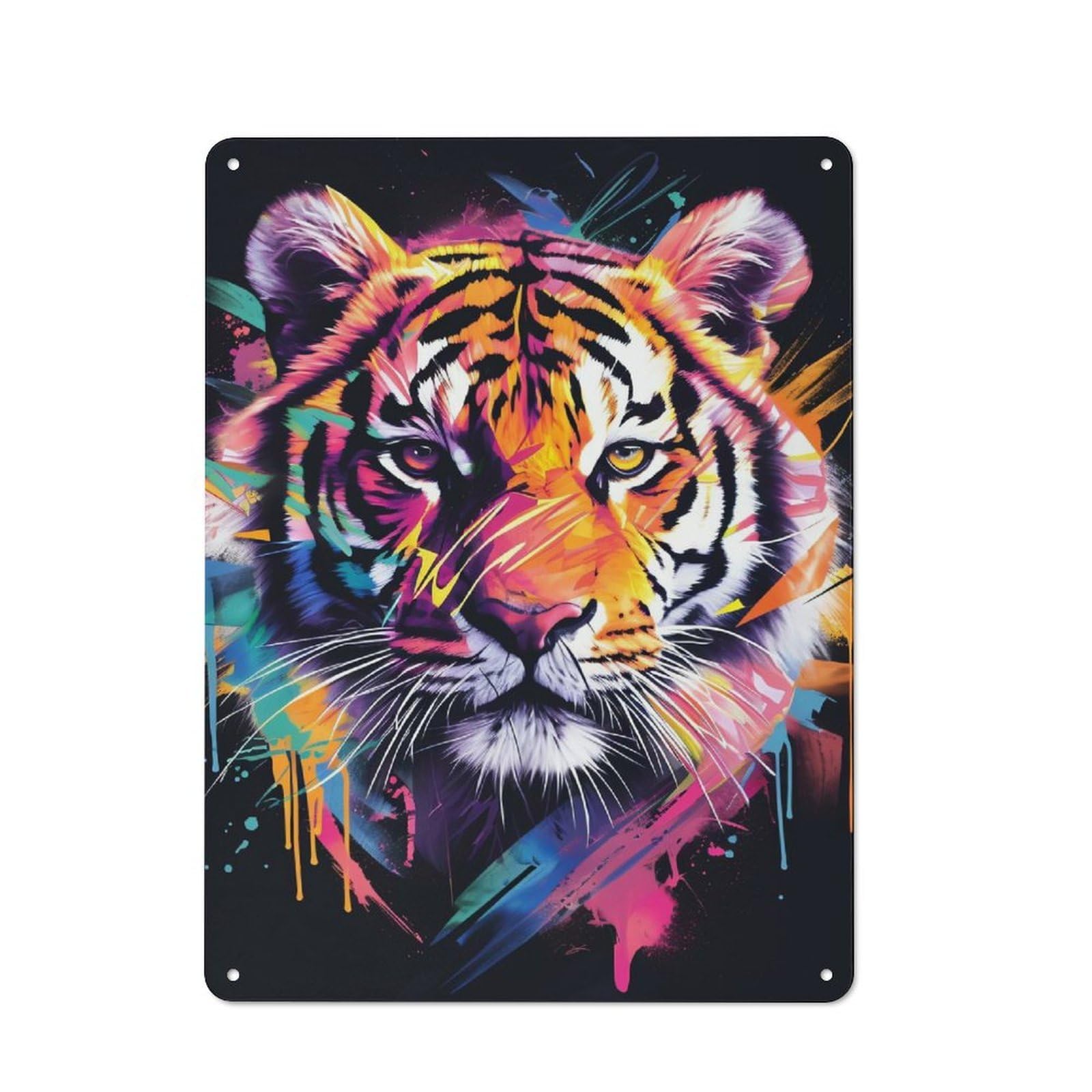 Junmoney Style-21 Tin Wall Plaque 40X30cm With Vibrant Abstract Tiger Portrait For Guest Room Or Hallway, For Garage, Workshop And Man Cave Decoration