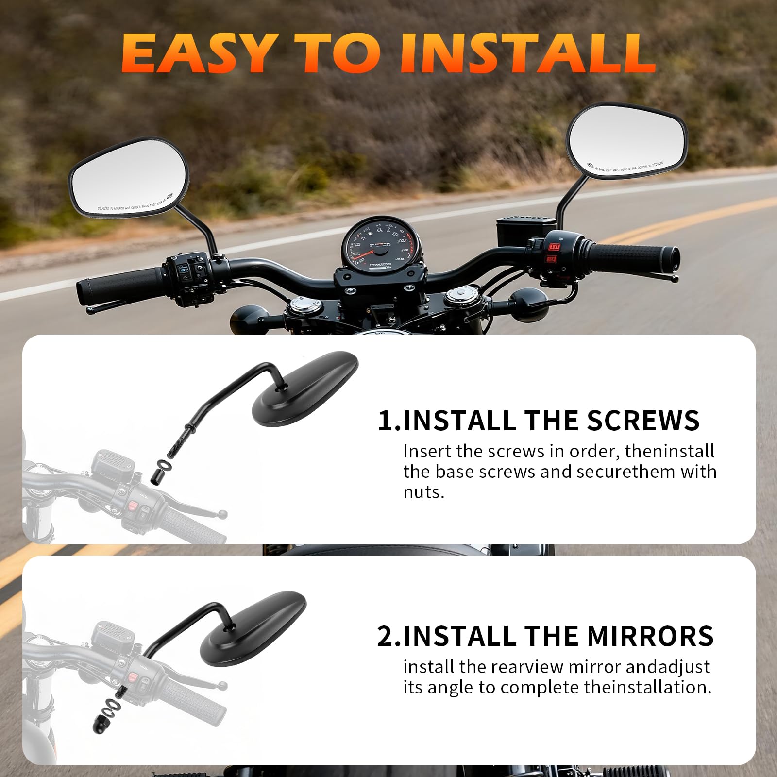 DREAMIZER 8mm Motorrad Spiegel Motorrad Seite Lenker Rückspiegel Spiegel für Sportster 883 1990-2017 Eisen 883 2009-2017