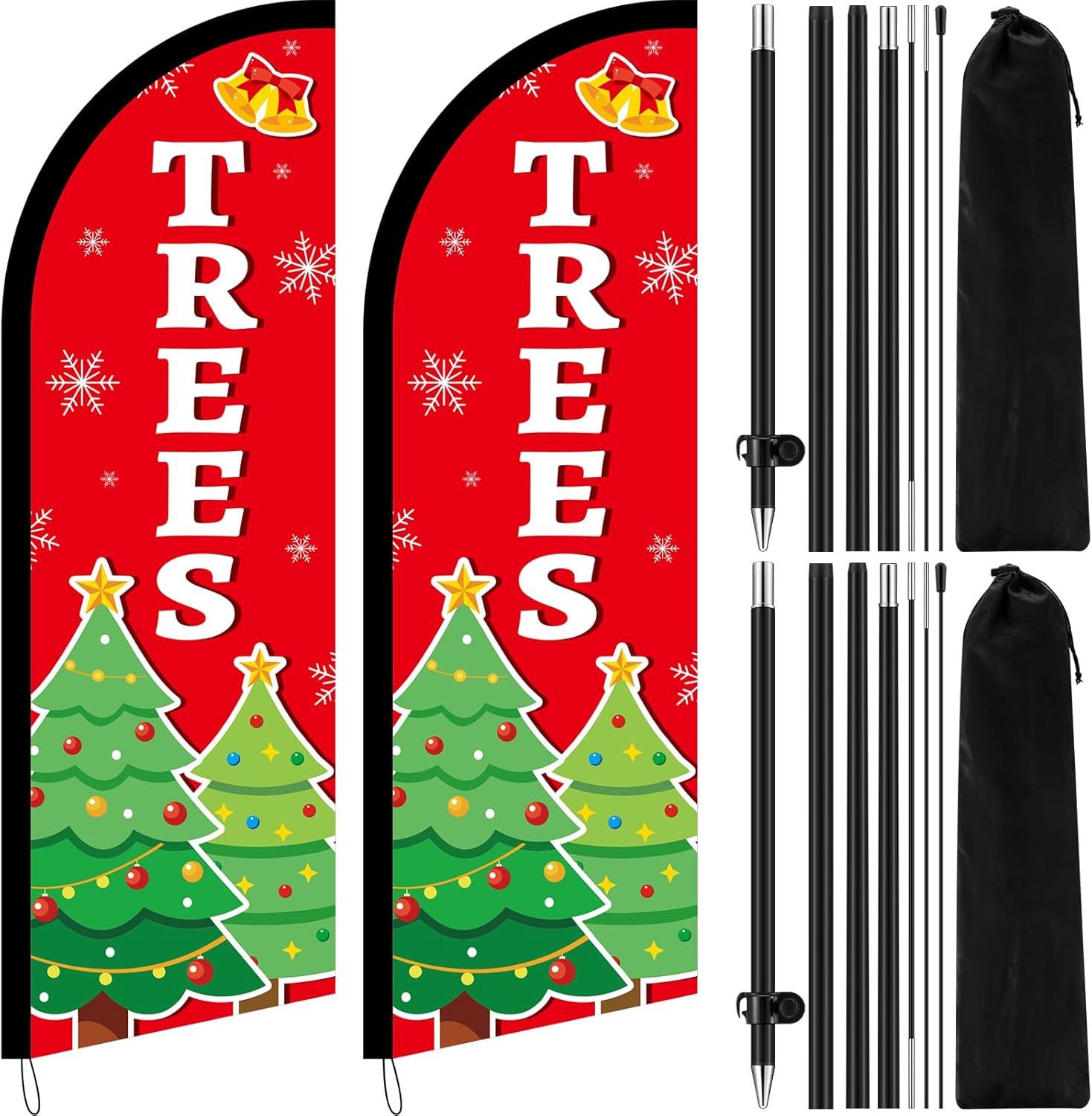 Hahafelt 2 Sets 8.2 ft Christmas Tree Feather Flag with Poles Christmas Windless Swooper Flags with Portable Bag Festival Signs Banner for Businesses Outside Decor Holiday Xmas Party Supplies
