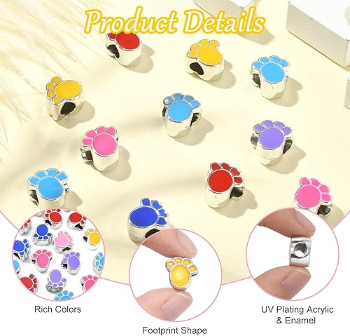 Miniatura 3 de Ipotkitt 100 cuentas espaciadoras de huella de agujero de 0.177 in, cuentas europeas acrílicas con revestimiento UV, cuentas de pie de bebé con