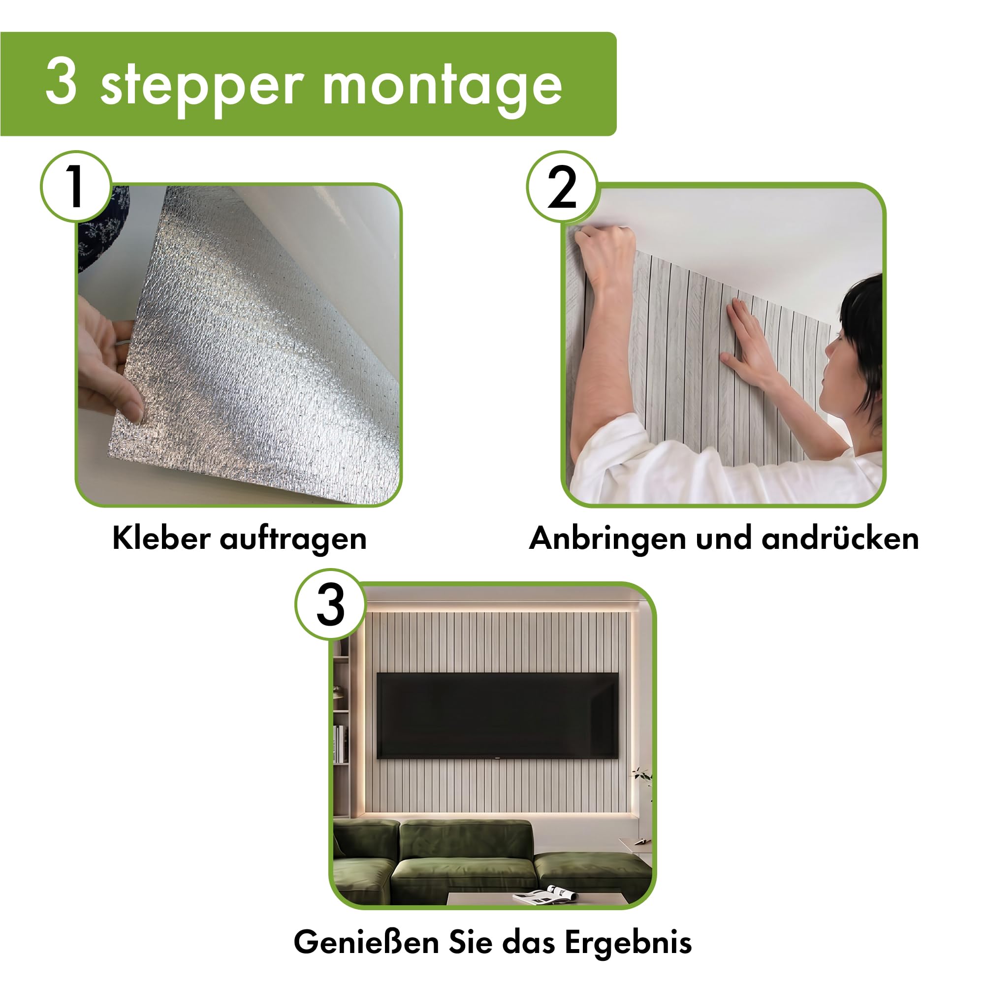 Panneaux muraux autocollants en PVC - 1,68 m² / 1 pièce, épaisseur de 3 mm, résistant à l'eau | Revêtement mural autocollant sans perçage pour cuisine, salle de bain, crédence & salon | Grace Baltic