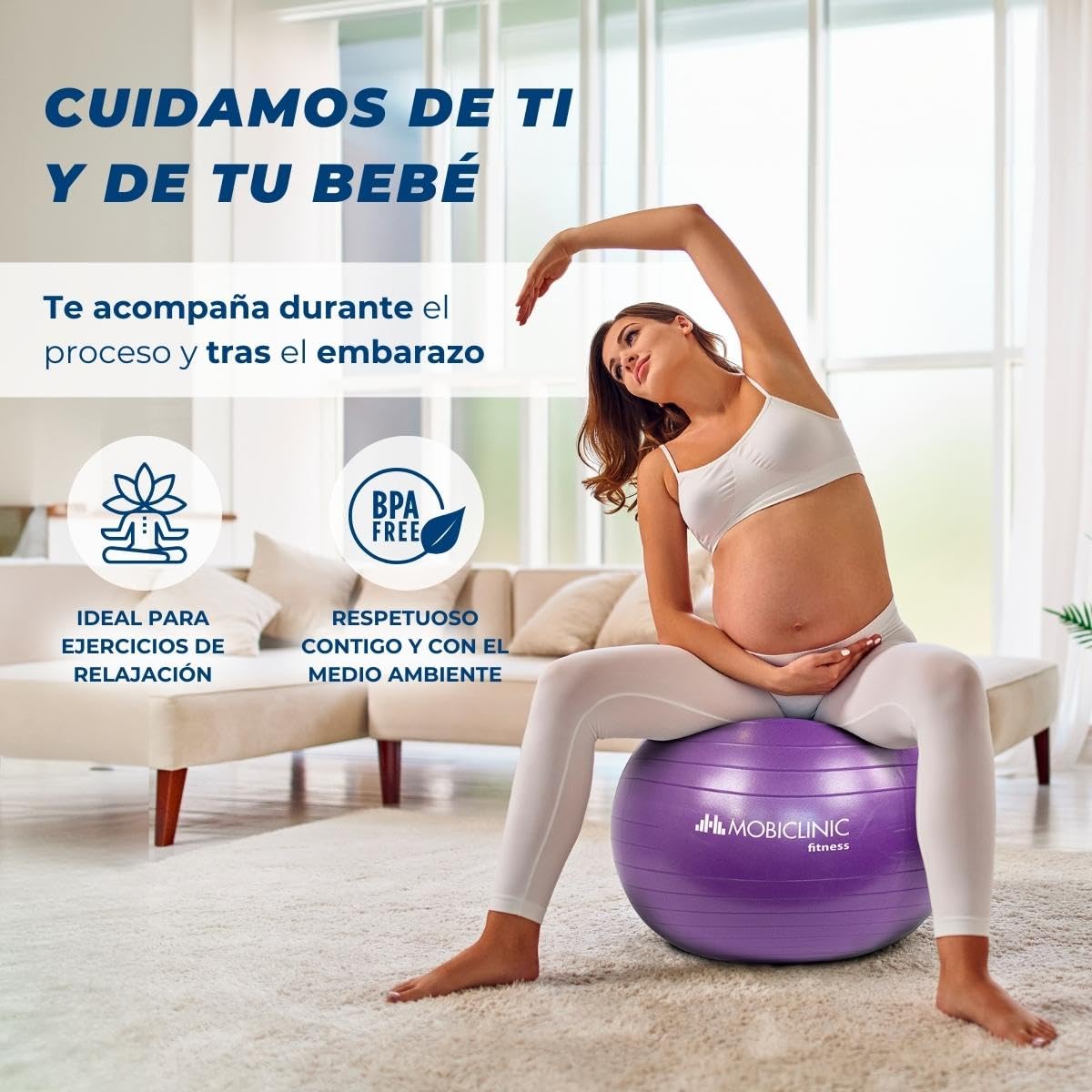 Mobiclinic Pelota de Pilates 58 cm Antideslizante Anti-pinchazos Lavable Morado