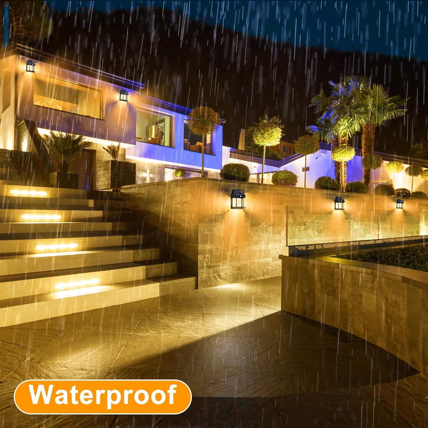 Joomer 4 Paquete Luz Solar Exterior Jardin 3 Modos Luces Solares Apliques de Exterior con Sensor de Movimiento, IP65 Impermeable Lampara Solar Pared para Garaje, Calle, Patio, Blanco Cálido