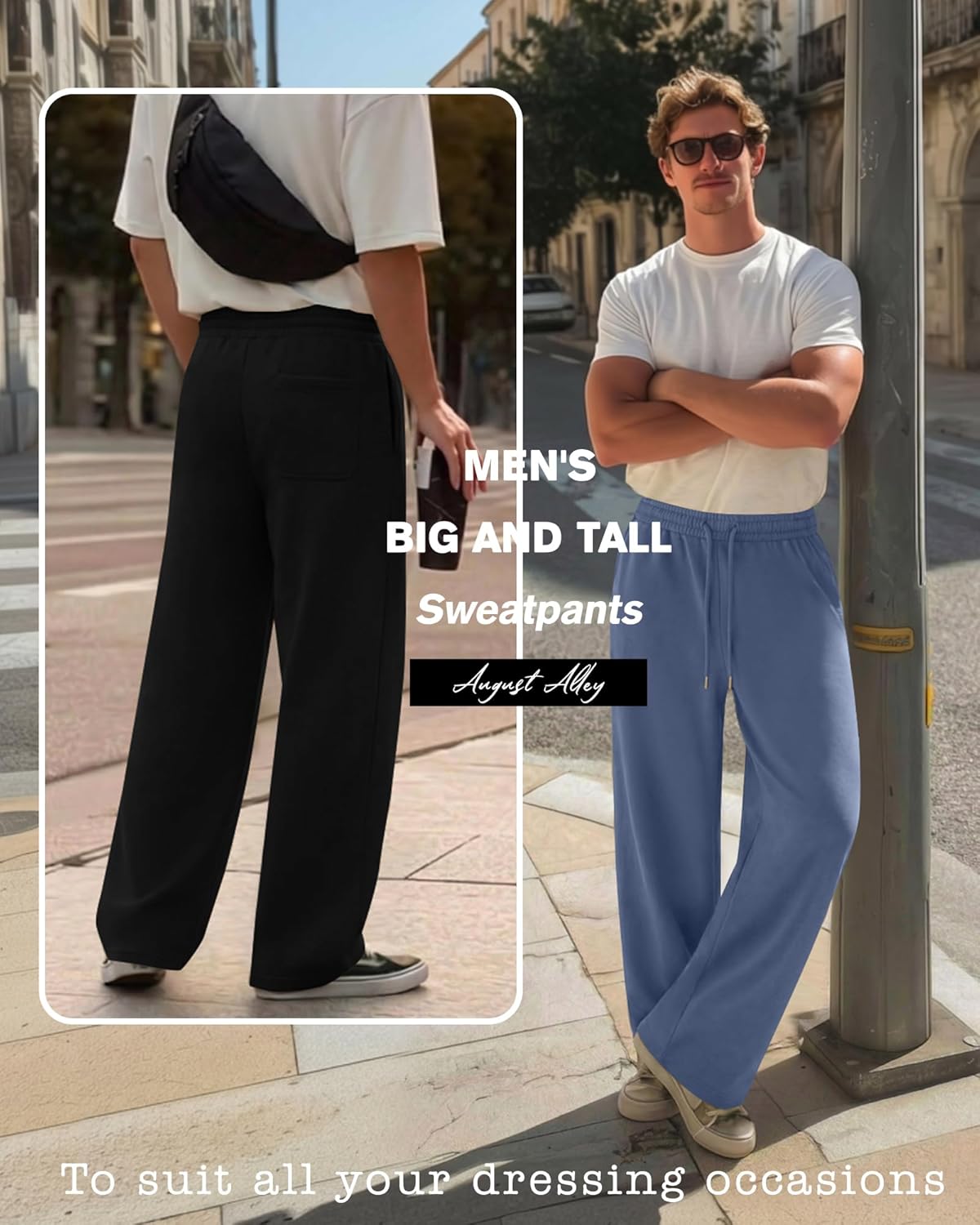 4 Pack Men's Big and Tall Sweatpant Thin Athletic Workout Jogger Open Bottom Baggy Drawstring Pants with Pockets - Image 3