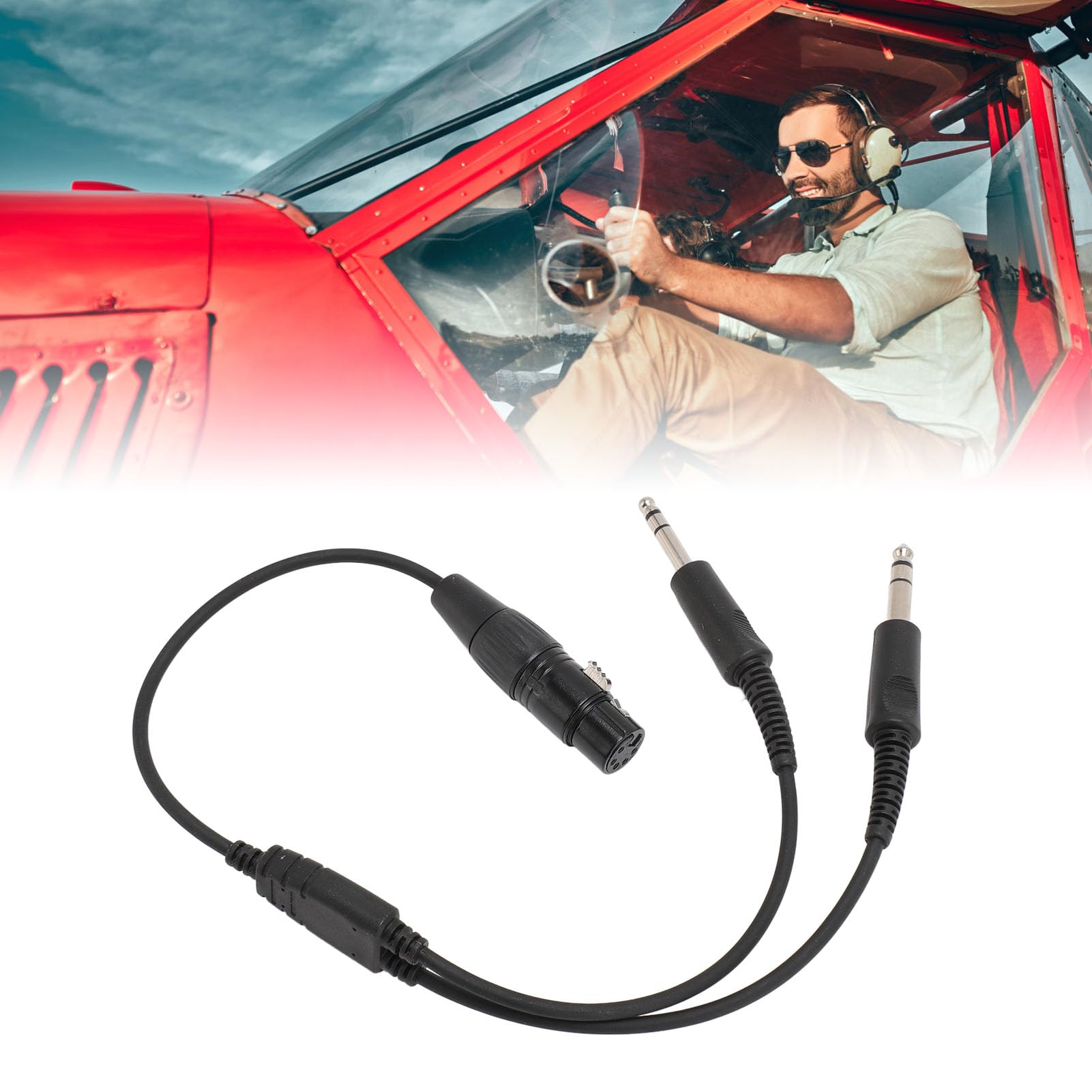 Aviation Headset Adapter, 5-Pin XLR Female to Dual GA Plug for Aircraft