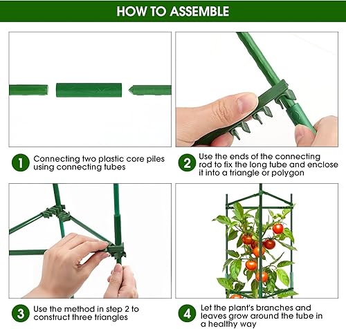 Miniatura 4 de Hoyejyou Paquete de 3 jaulas de tomate para soporte de plantas de jardín, hasta 49.6 pulgadas de enrejado de tomate con brazos ajustables a presión,