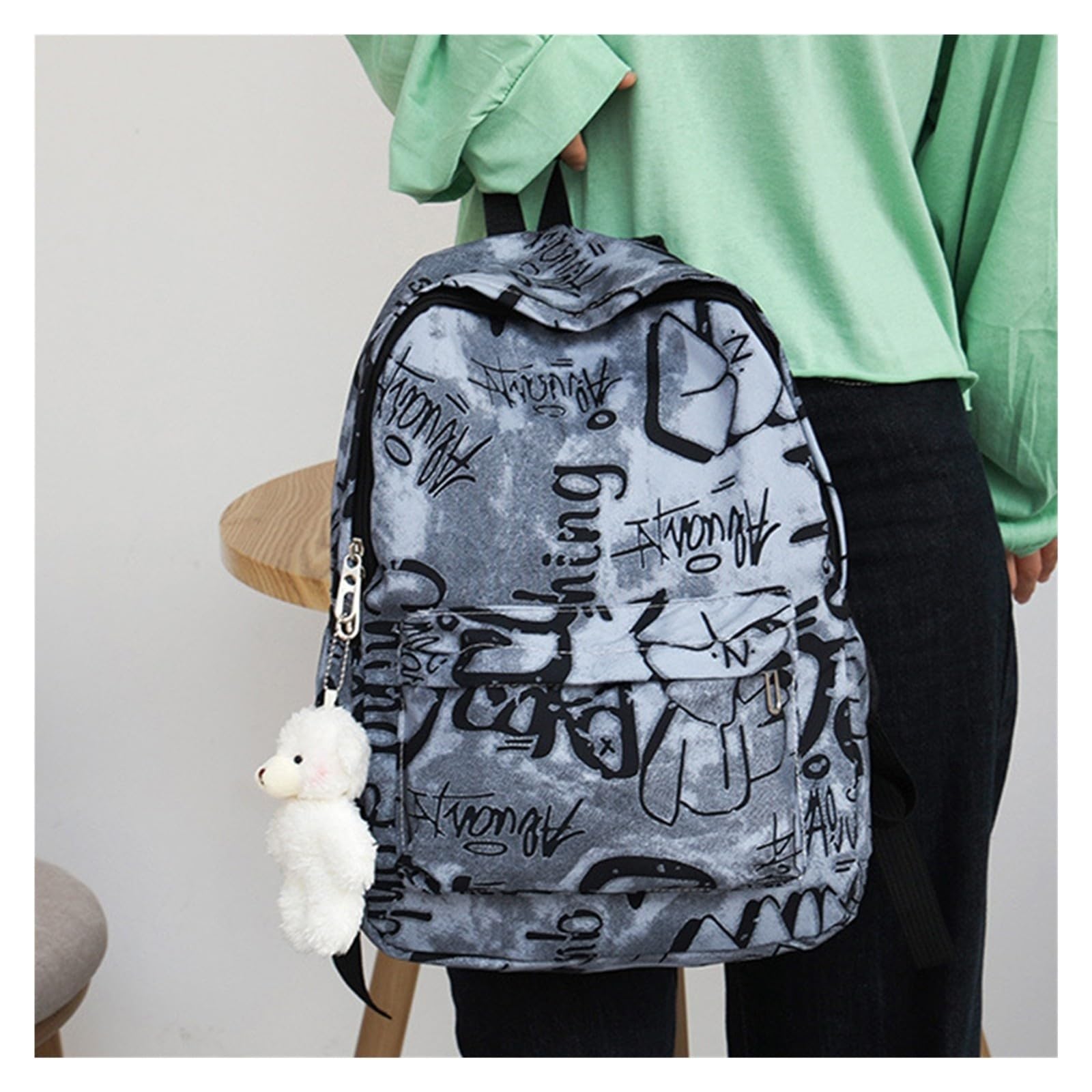 Wasserdichter Nylon-Rucksack mit Graffiti-Print