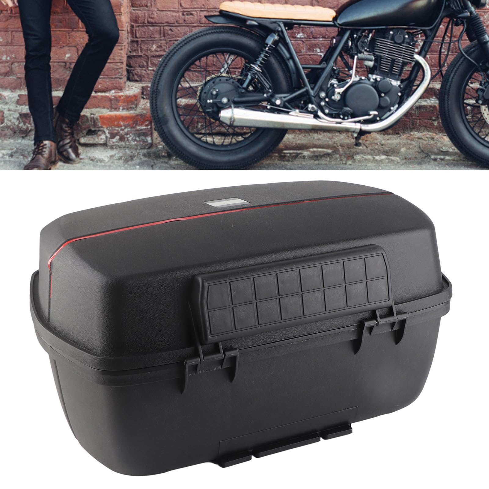 KIMISS Baúl Trasero para Motocicleta, 45 L, Impermeable, a Prueba de Golpes, Maletero de Almacenamiento Trasero para Scooters, Ciclomotores y Motocicletas, Fácil Instalación y Luz Reflectante de