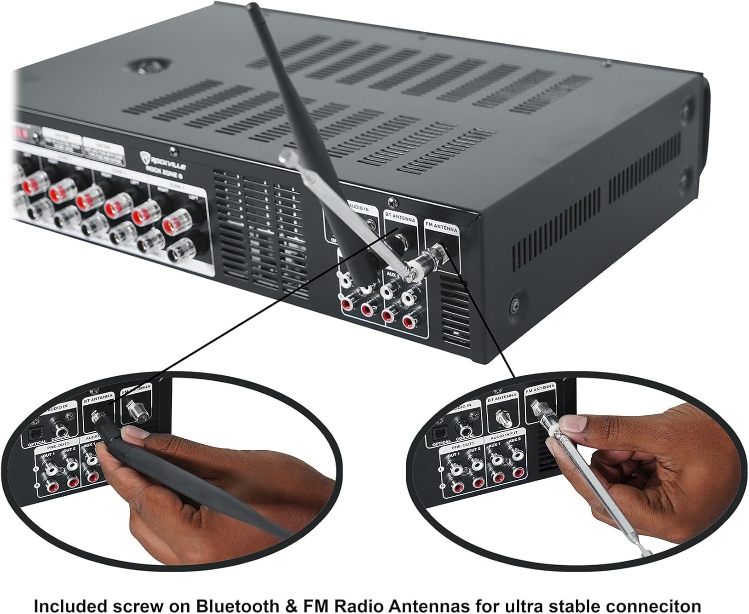 Rockville Rock Zone 8 Bundle: 1000-Watt 8-Channel Multi-Room Receiver/Amplifier, (16) 6.5 in 500-Watt White in-Ceiling Home Theater Speakers, for Home Audio Systems, 17-Items