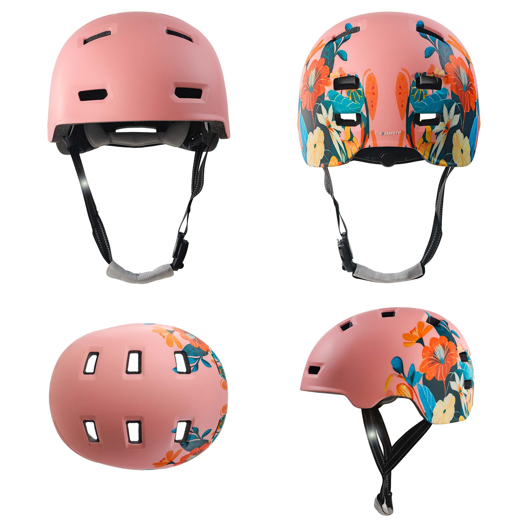 Crazy Safety Rampage Fleur Rose | Casque pour vélo, Skateboard, Rollers et BMX | Casque de vélo pour Hommes, Femmes et Enfants | L (57-61cm) | Casque Ajustable pour skateurs et Cyclistes