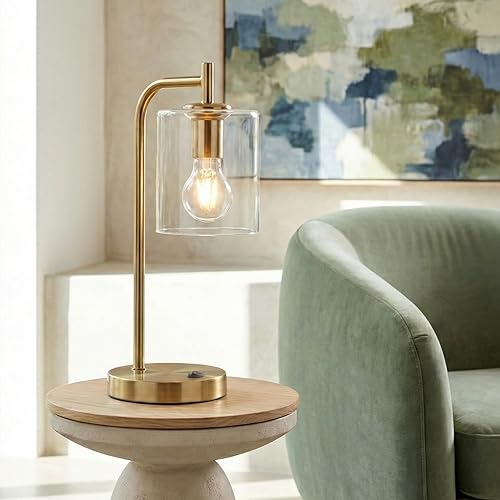 Miniatura 4 de Brightech Elizabeth Table Lamp with Wireless Charging Pad and USB Port, Bedside Reading Lamp, Vintage Brass Gold Desk Lamp, Nightstand Lamp with LED