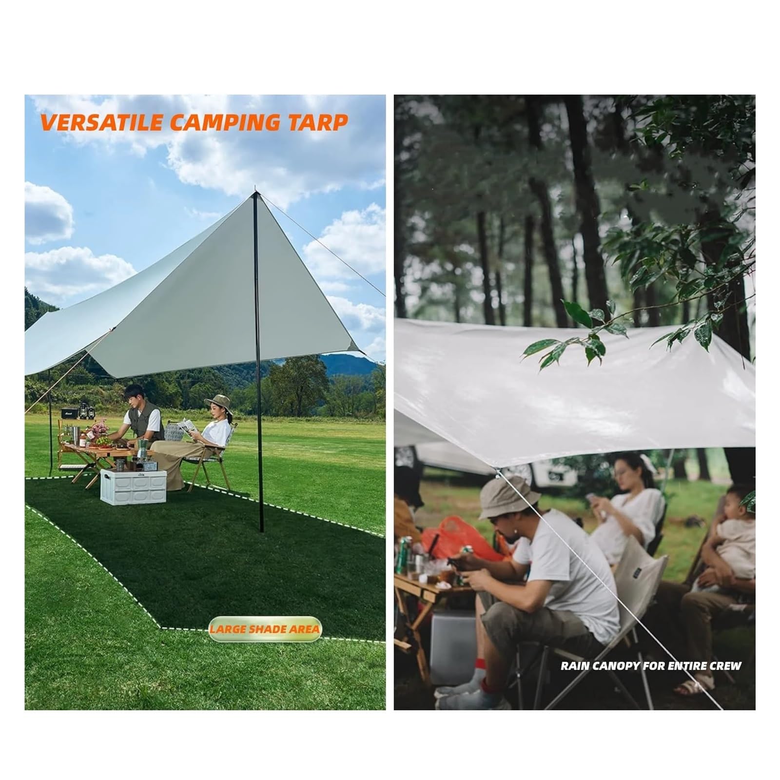 Bâche de camping imperméable pour tente touristique - Auvent de jardin, plage - Abri solaire d'extérieur ultra léger - Noir - 3 x 4 m