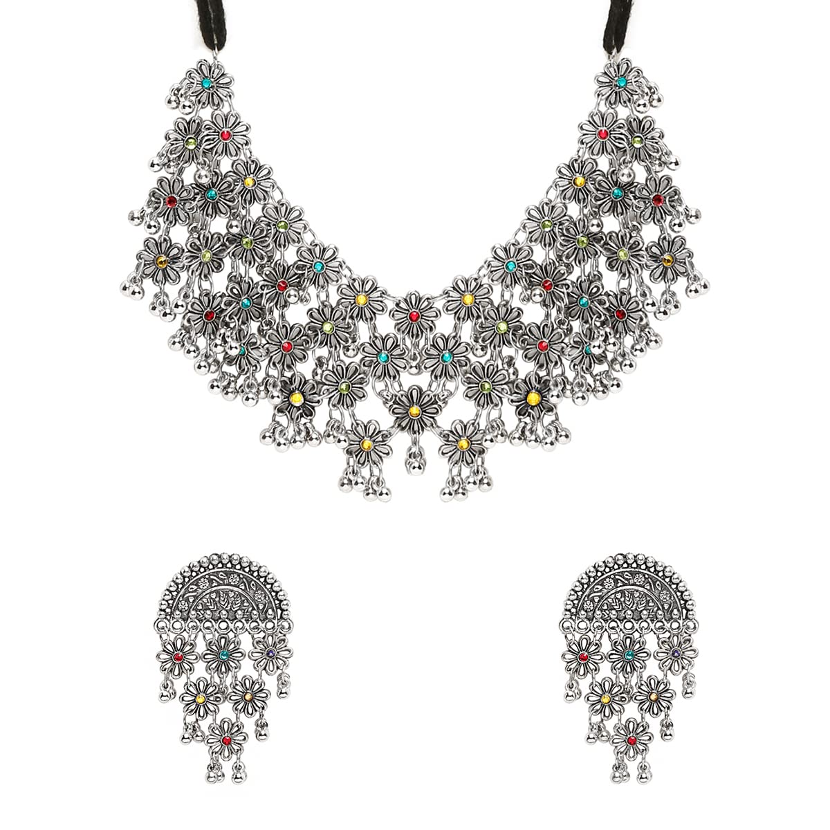 Yellow Chimes Jewellery Set for Women and Girls Traditional Silver Oxidised Jewellery Set | Silver Oxidized Stone Studded Necklace Set | Birthday Gift For Girls & Women Anniversary Gift for Wife (B0BDZV29VL) Amazon Price History, Amazon Price Tracker