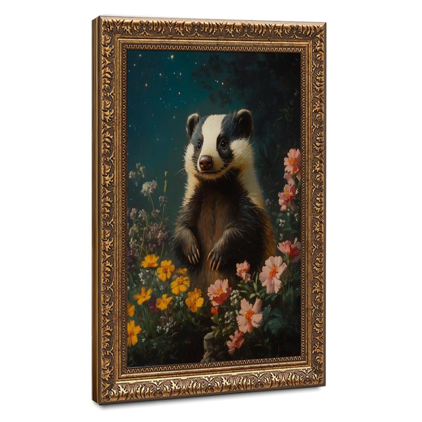Bareronor Off-White Whimsical Badger Canvas Poster Bedroom Decor Landscape Office Room Decor Gift 24" L X 36" W