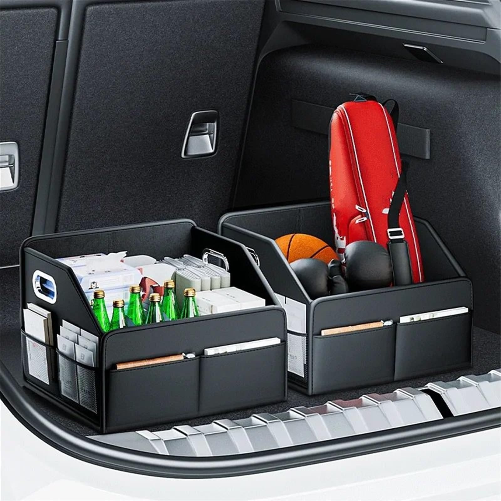 Organizador de maletero de coche, caja de almacenamiento de cuero sintético, plegable, para maletero de coche, para respaldo de asiento de coche