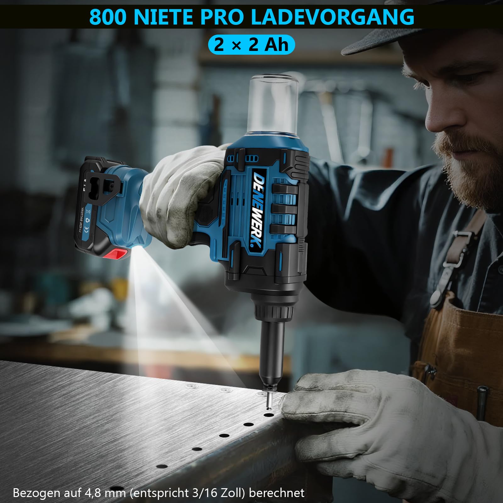 Akku Nietzange Set, Nietpistole Bürstenlose Kompatibel mit Makita 18V Akku | Elektrische Popnietenzange Akku für 2.4-4.8mm Stahl-Blindnieten & 2.4-6mm Aluminium-Blindnieten, 25mm Hublänge (ohne Akku)