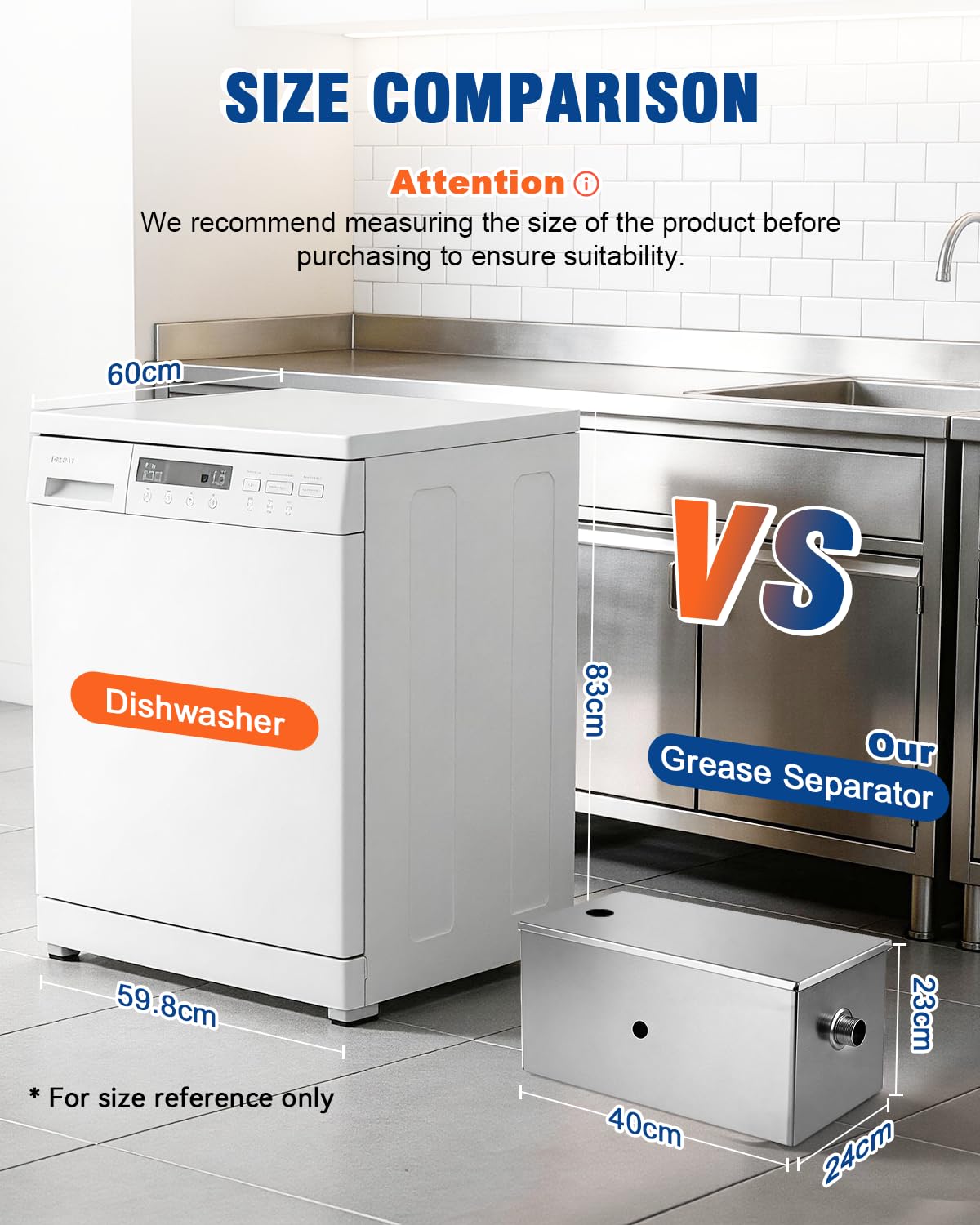 YUCHENGTECH Interceptor de Grasa Comercial 22L Separador de Grasa de Acero Inoxidable Separador de Agua y Aceite Trampa de Grasa para Cocina, Cantina, Restaurante 40x24x23cm