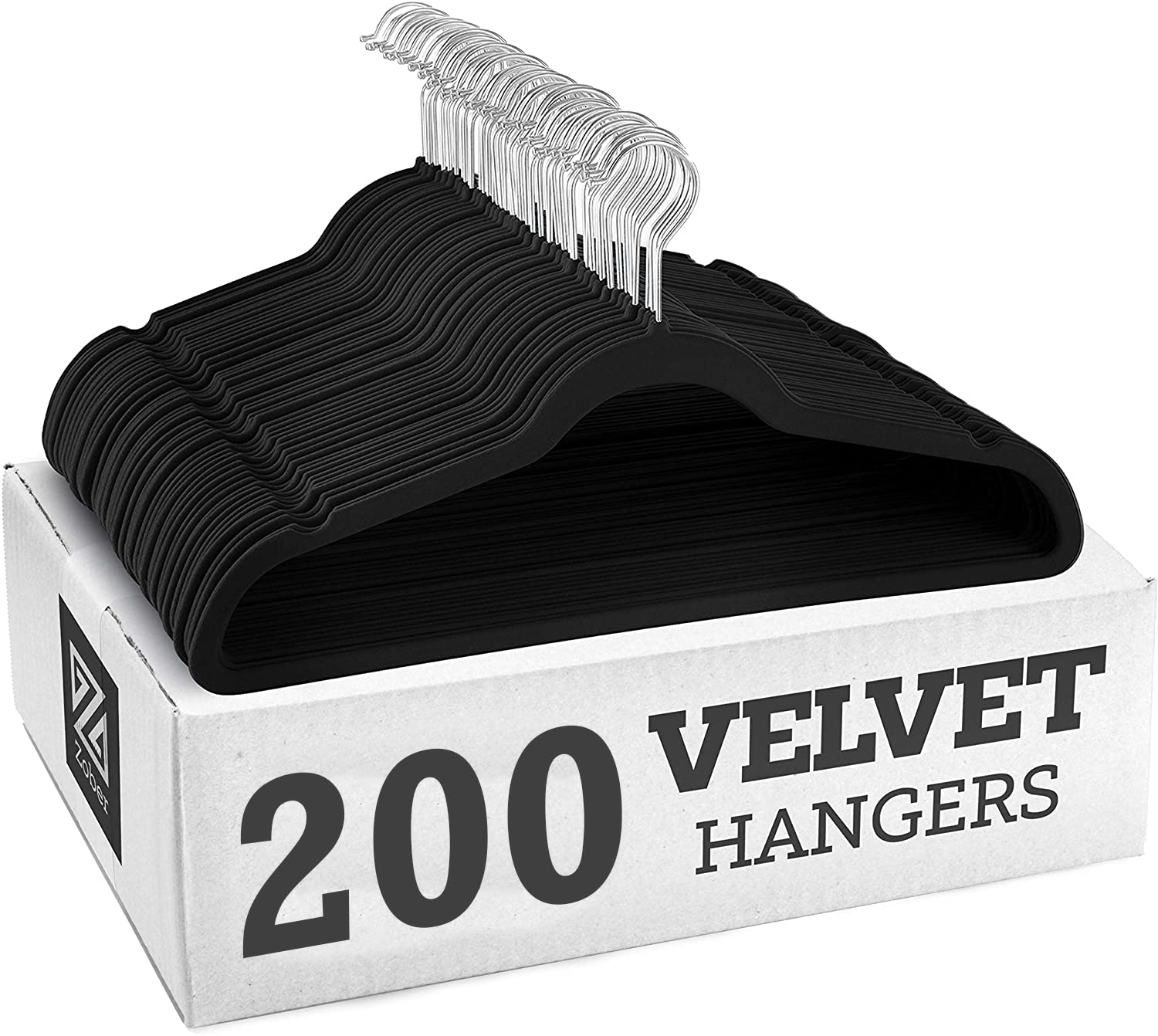 ZOBER Non-Slip Velvet Hangers - Suit Hangers (200 Pack) Ultra Thin, Space Saving, 360 Degree Swivel Hook, Strong and Durable Clothes Hangers, Hold Up-To 10 Lbs | For Coats, Jackets, Pants, & Dresses