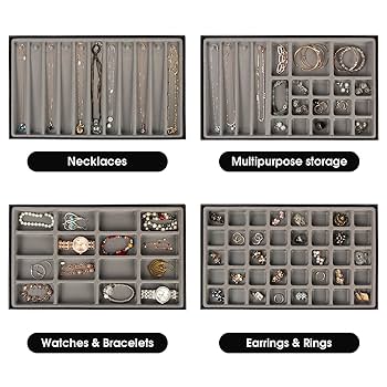 JackCubeDesign 11 Copartents Stackable Leather Jewelry Tray Earring