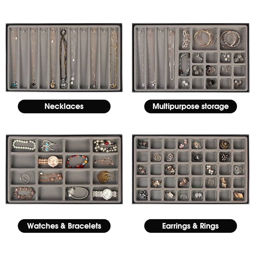 JackCubeDesign 11 Copartents Stackable Leather Jewelry Tray Earring