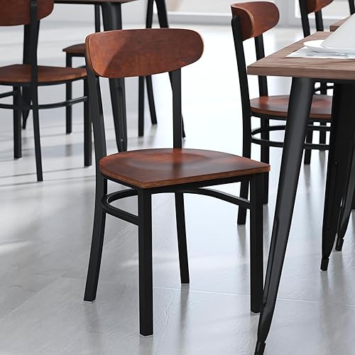 Miniatura 2 de Flash Furniture Wright - Silla de comedor de grado comercial, asiento de madera maciza con acabado de nogal y respaldo de boomerang, 500 libras de