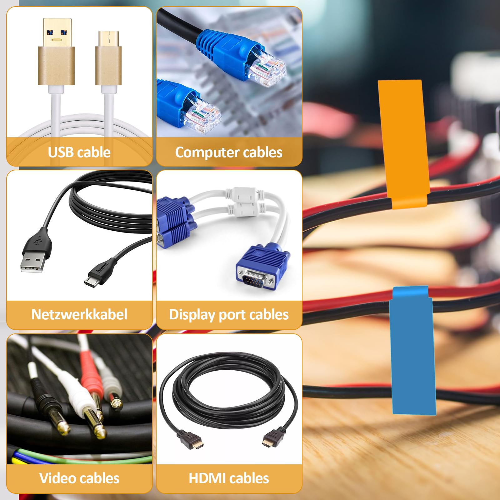 Etichette per Cavi, 300 Pezzi Segnacavi Elettrici, 10 Colori, Etichette per Cavi Autoadesivi, A4 Etichette colorate Segnacavi Elettrici, Marcatore Cavo Autoadesiva, con 96Pcs Bollini Adesivi Rotondi