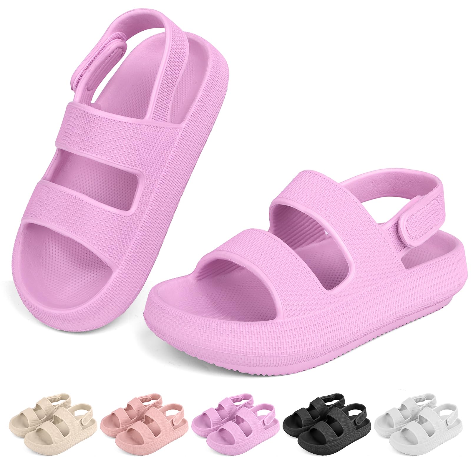 IZYOA Kids Cloud Sandals丨Boys Girls Slide Sandals丨Unisex-Child EVA Thick Sole Water Sandals with Adjustable Backstrap丨Double Strap Summer Shoes
