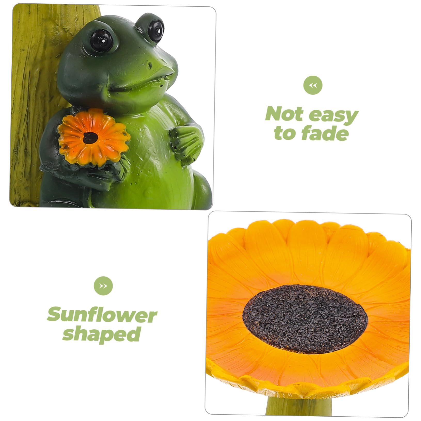 Comedero para Pájaros de Resina Diseño de Rana y Girasol para Jardín Exterior, Baño para Pájaros Decorativo, Resistente y Fácil de Limpiar, Accesorio de Jardín Funcional