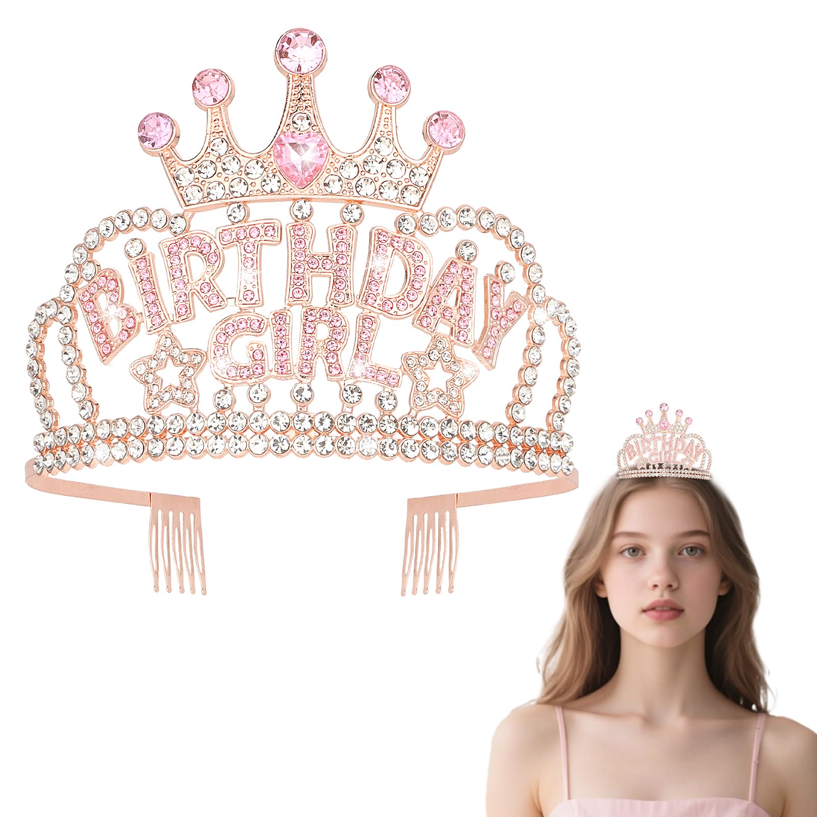 Srotmirw Geburtstagskrone, 1 Stück Pink Prinzessin krone mit weißer Diamant für Frauen bei der Geburtstagsfeier