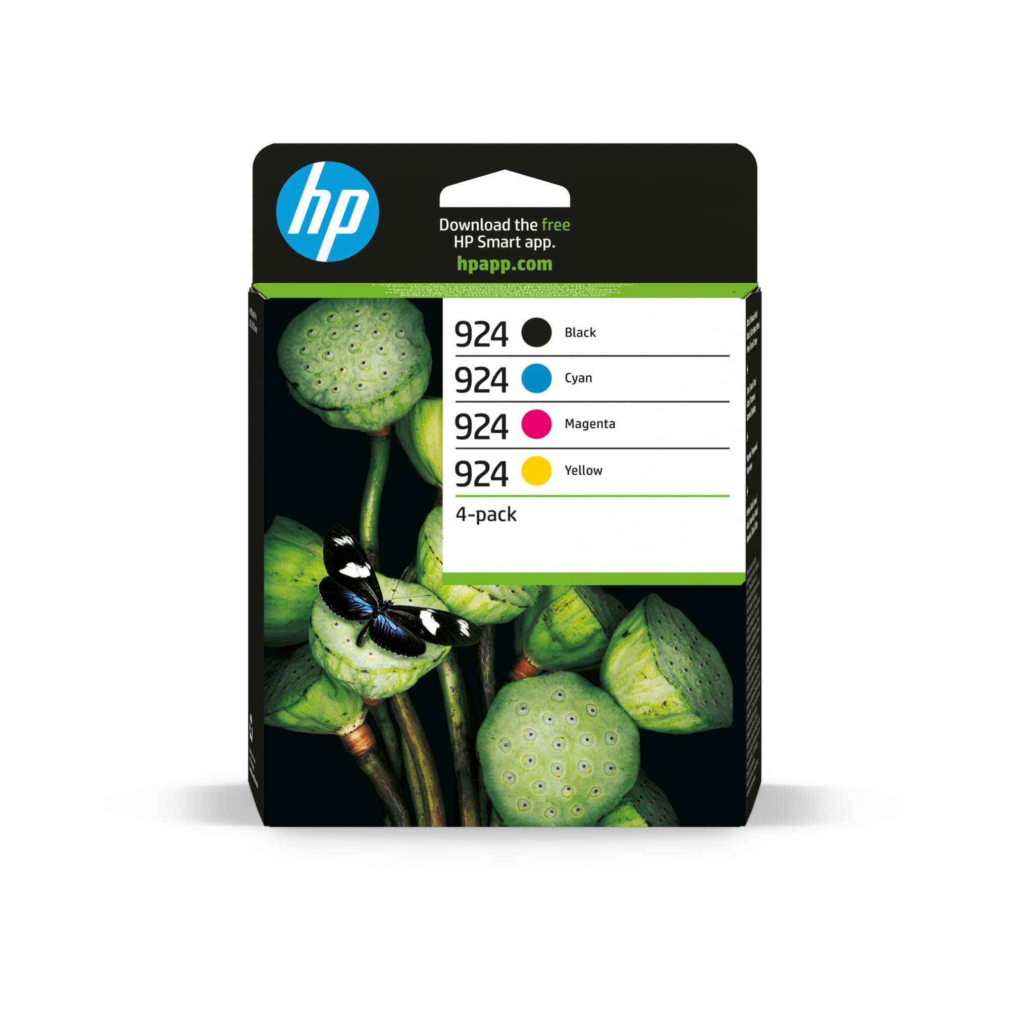HP 924 6C3Z1NE, Pack de 4, Cartuchos de Tinta Originales Negro, Cian, Magenta y Amarillo, Compatible con impresoras OfficeJet Pro de la Serie 8120 e Impresora OfficeJet Pro de la Serie 8130