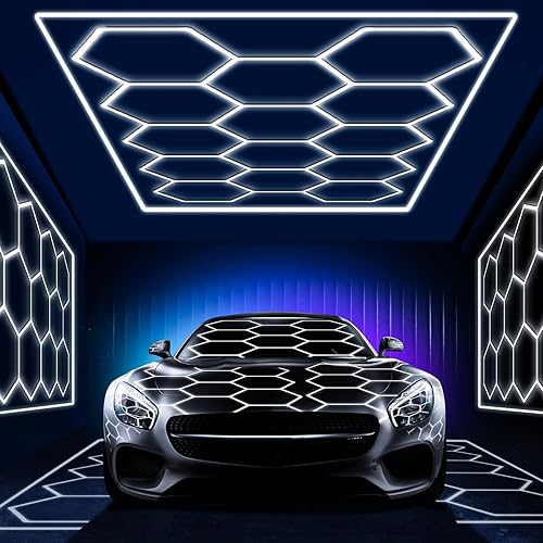 Miniatura 8 de CDKMAX Paquete de 24 luces LED hexagonales para garaje, 192 W, 26400 lúmenes, 6500 K, sistema de iluminación LED hexagonal ultra brillante para