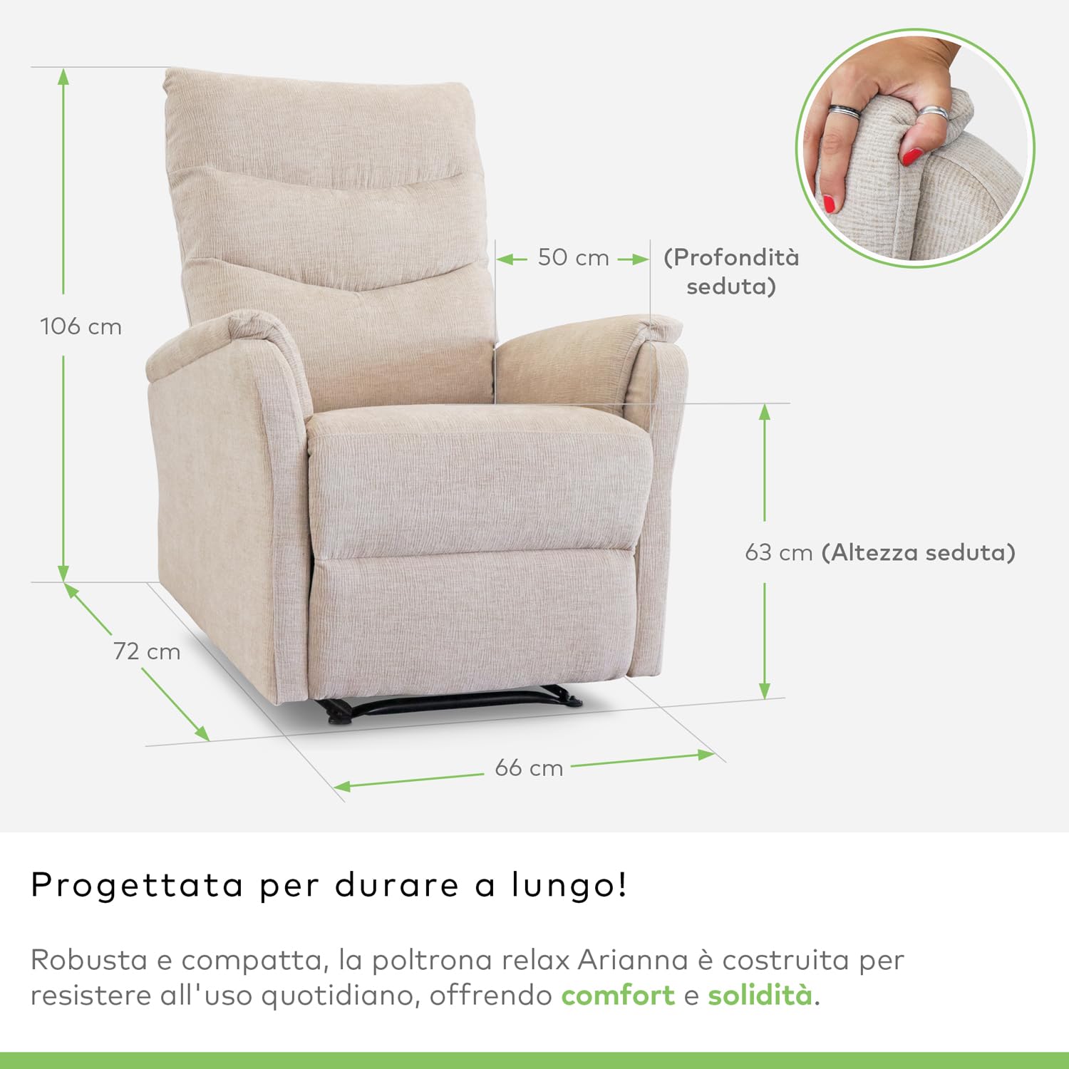 EVERGREENWEB - Poltrona Relax Reclinabile Elettrica con Comodo Pulsante Integrato nel Bracciolo, Schienale Regolabile e Triplo Cuscino in Tessuto Beige, 2in1 Poltrona Letto con Seduta Ergonomica