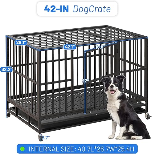 Miniatura 2 de Jaula de perro de 42 pulgadas resistente e indestructible, perrera XL de acero a prueba de escapes para perros grandes, diseño de doble puerta con 4