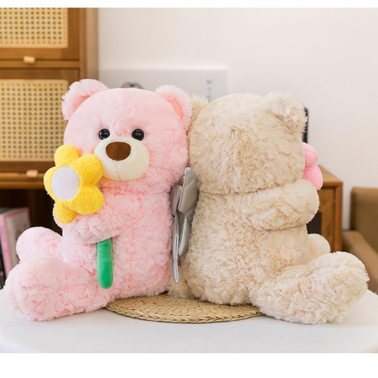 Niedliches Teddybär Plüschtier mit Blume und Flügeln, Kuscheltier Bär, WeichesTeddybären Stofftier Geschenk für Kinder & Erwachsene (60cm,mi)