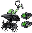 20V Cordless Tiller for Gardening, Electric Garden Tiller with 2 * 2.0Ah Batteries, 9" Width, 6.6" Depth, Lightweight 360RPM, 48 Steel Tines Mini Rototiller for Weeding, Gardening & Soil Cultivation