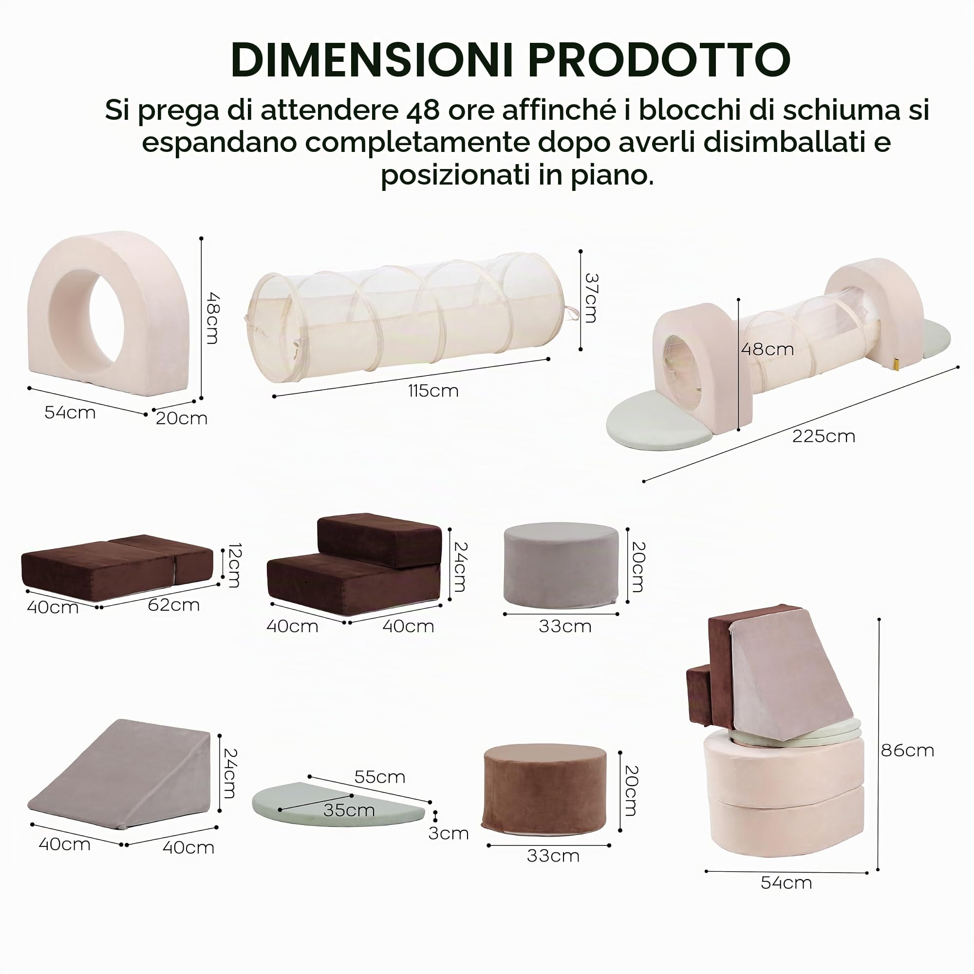 BanaSuper Blocchi di Schiuma con Tunnel di Gioco | Palestra Morbida per Arrampicata Bambini | Set Motricità e Tunnel per Interni | Gioco Educativo Montessori per Casa e Asilo