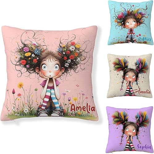 callie Fundas de almohada personalizadas con nombre de 18 x 18 pulgadas, 15 estilos de personajes peculiares de dibujos animados, almohadas