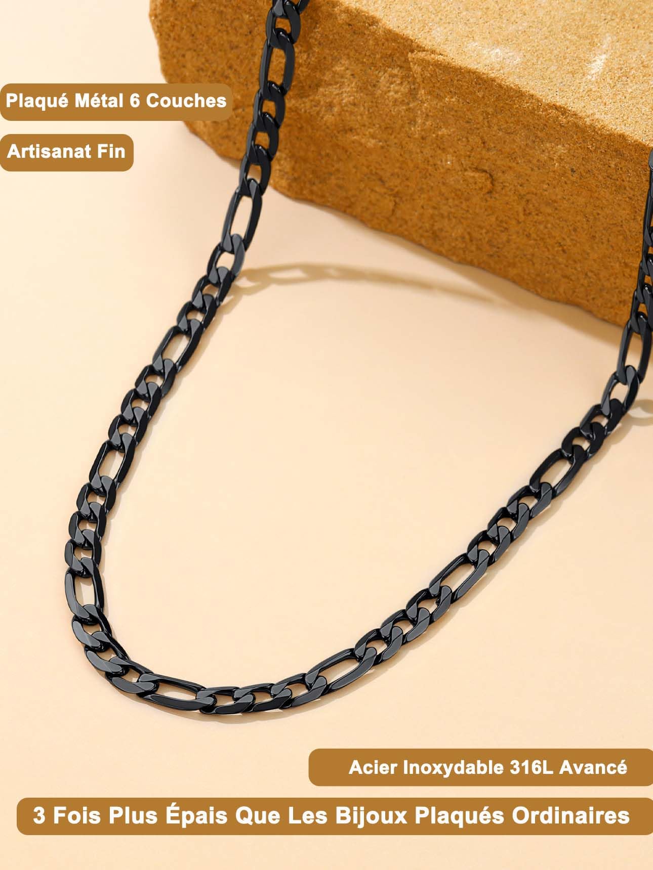 Suplight Chaîne pour Homme Maille Figaro 1+3 Acier Inoxydable-Largeur 4/6/9mm- Chaine Figaro femme Taille 46/51/56/61/66/71/76cm