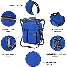 Kikerike Backpack Stool Cooler Chair Heavy Duty 300 LBS Max Load Portable Lightweight Stool Backpack Folding Fishing Cooler Seat for Camping Hunting Fishing - Dark Blue