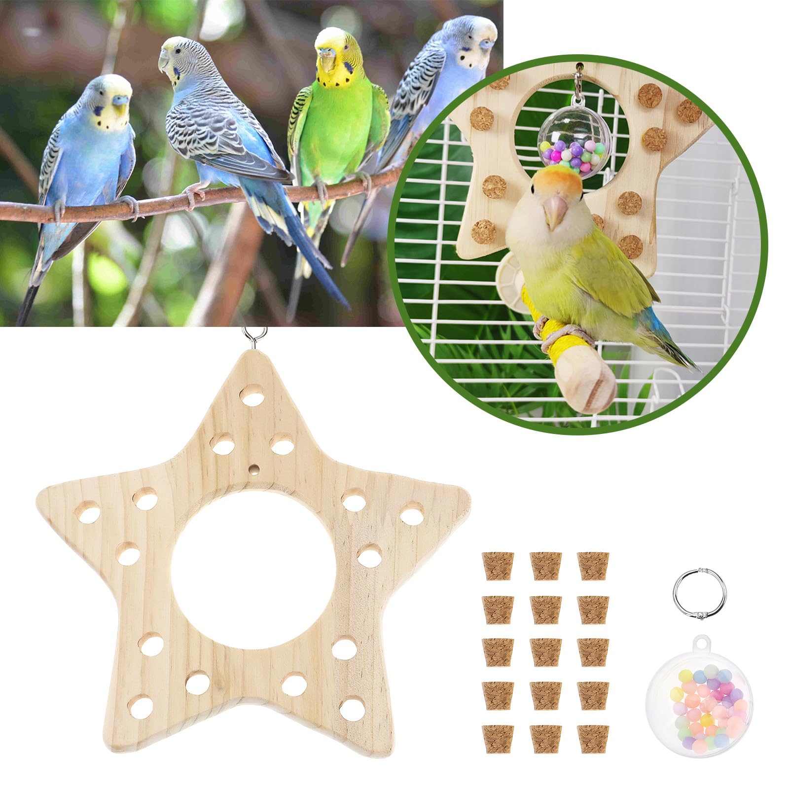 EMSea Wooden Hanging Bird Chew Toys Suitable for Budgies Cockatiels Quaker Lovebirds Conure - Image 2