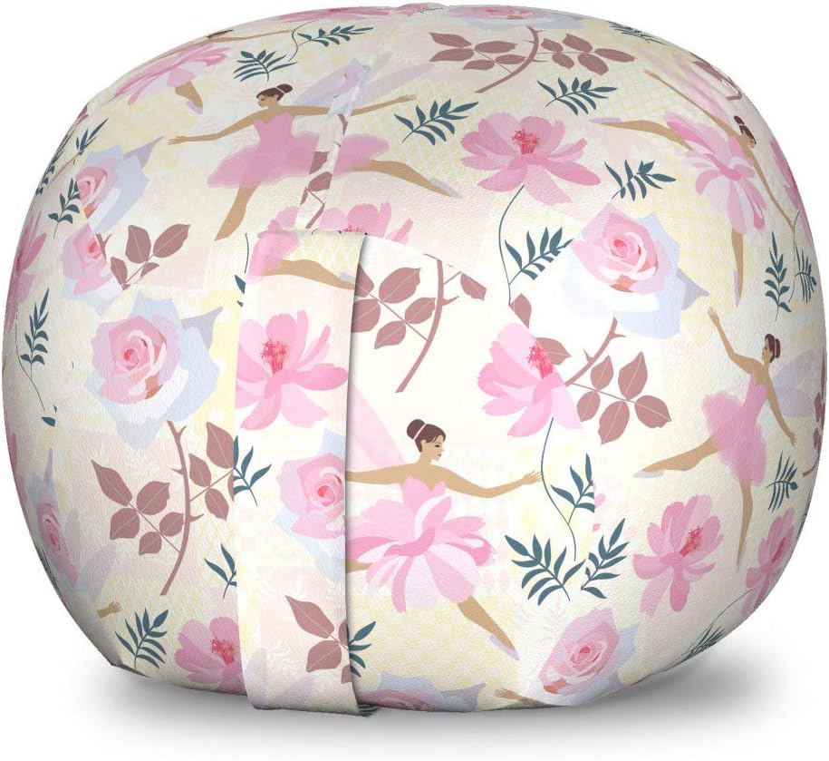 Ambesonne Ballerina Storage Toy Bag Chair, Pastel Love Dancer with Wings Flying with Roses and Floral Motifs Print, Stuffed Animal Organizer Washable Bag, Large Size, Multicolor