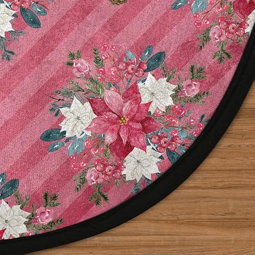 Miniatura 3 de Christmas Flower Poinsettia 06 Round Area Rug 3ft Machine Washable Circular Rugs for Dining Room Table Bedroom Playroom Throw Rugs for Dog Living