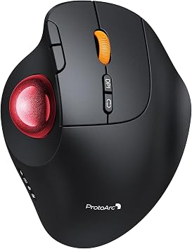 ProtoArc EM02 Wireless Trackball Mouse, Ergonomic Thumb Ball Control, Red | 0/15 Adjustable Angle for Different Wrist Positions, Connect 3 Devices Via Bluetooth/2.4G USB-A, Rechargeable Battery