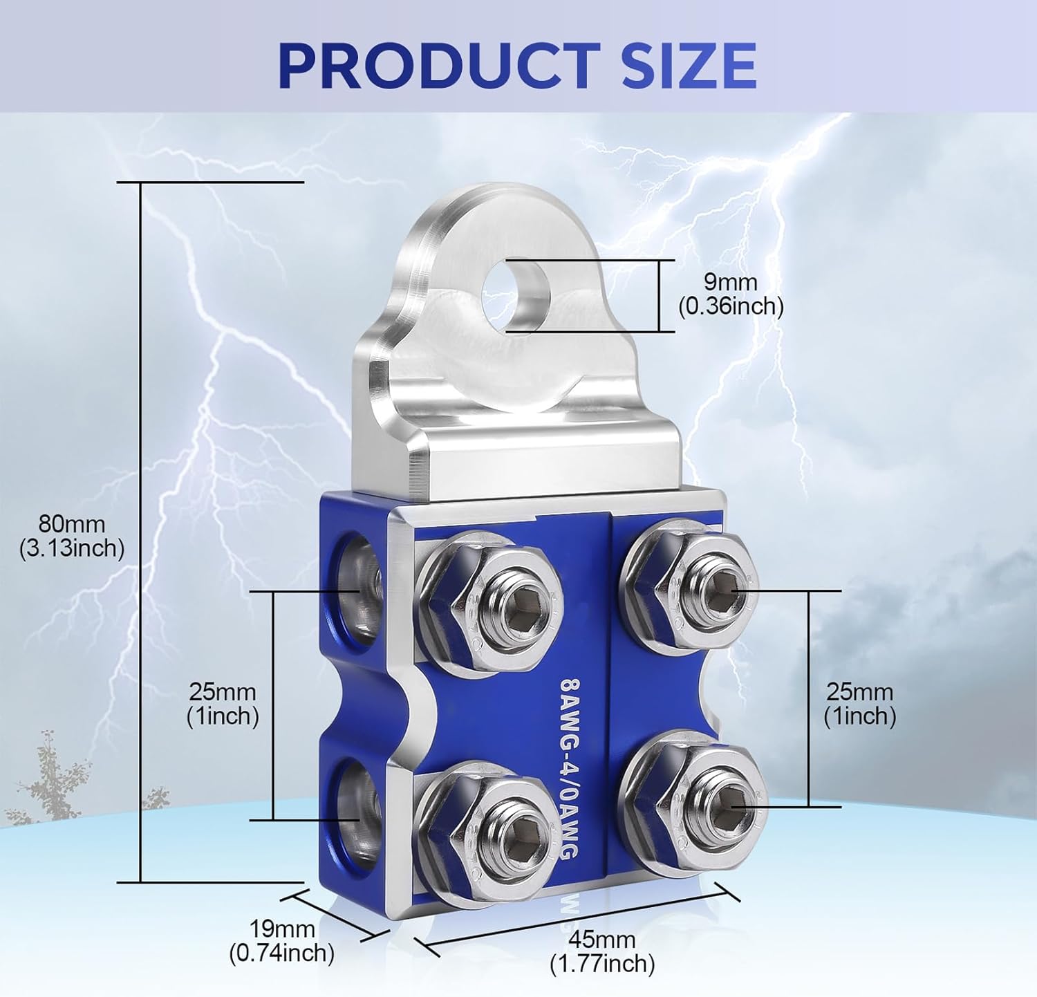 8-Way Lead-Acid Battery Terminal Connectors, Positive and Negative Set, Compatible with 8AWG-4/0 (XL) AWG Wires & SAE/DIN/EN Tapered Top Post for Automotive Batteries