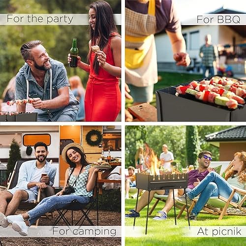 Miniatura 5 de MHH Parrilla de carbón para 8 brochetas, barbacoa portátil de 16.9 x 11.8 x 16.9 pulgadas, parrillas de campamento Kabob - Mangal de metal plegable