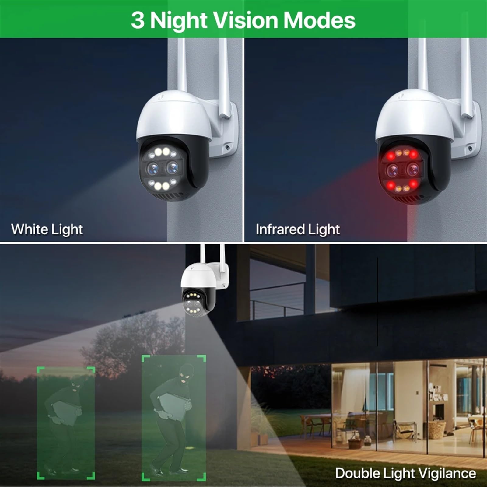 Kamery Monitoringu, Kamera IP 8 MP 4K PTZ 8x Zoom hybrydowy 2,8 + 12 mm Kamera Wi-Fi z dwoma obiektywami Automatyczne śledzenie 4 MP Audio Bezpieczeństwo Nadzór wideo(4MP NO Card)